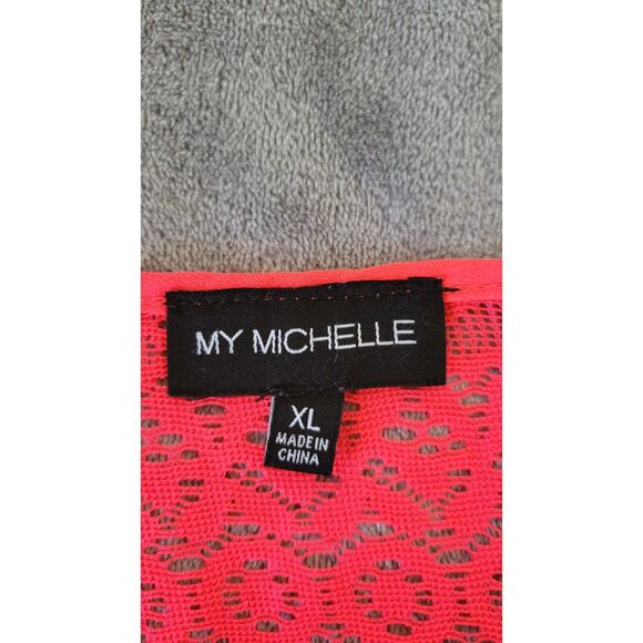 My Michelle Coral Pink Lace Above Knee Dress - Picture 3 of 3